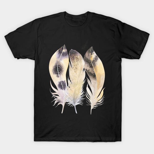 Trio Of Golden Feathers T-Shirt by Amanda Jane